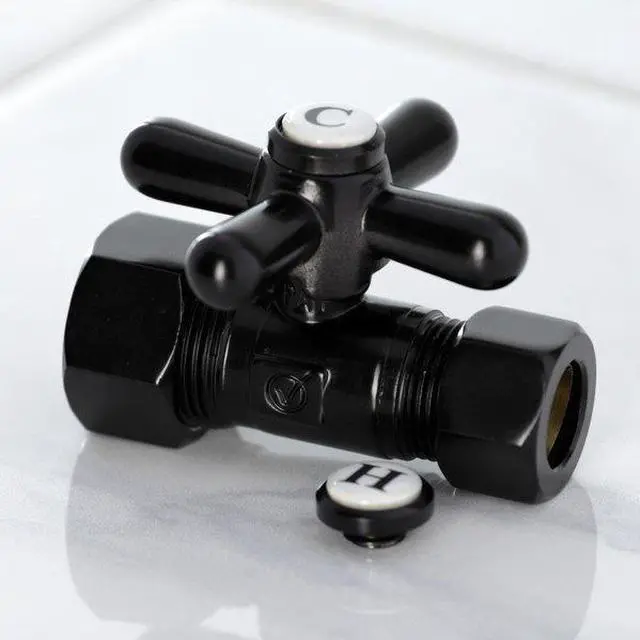 Alt view image 3 of 7 - Kingston Brass CC44450X 5/8" O.D. Comp, 1/2" O.D. Comp Straight Shut-off Valve, Matte Black