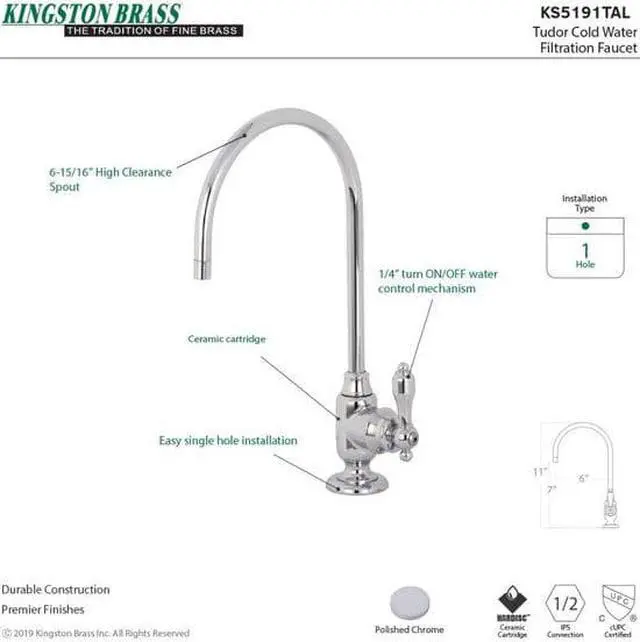 Alt view image 6 of 10 - Kingston Brass KS5191TAL Traditional Tudor Single-Handle Water Filtration Faucet - Polished Chrome
