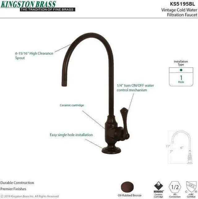 Alt view image 3 of 11 - Kingston Brass KS5195BL Traditional Vintage Single-Handle Water Filtration Faucet - Oil Rubbed Bronze