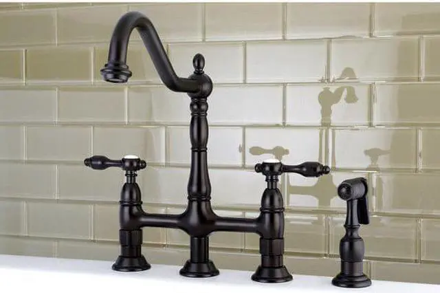 Alt view image 6 of 12 - Kingston Brass KS1275TALBS Tudor 8" Center Kitchen Faucet With Brass Sprayer