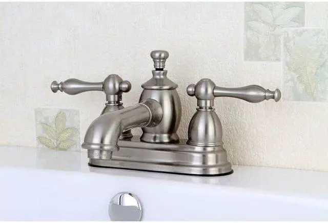 Alt view image 5 of 8 - Kingston Brass KS7008NL 4 in. Centerset Lavatory Faucet with Heritage Spout & Metal Lever Handle, Satin Nickel