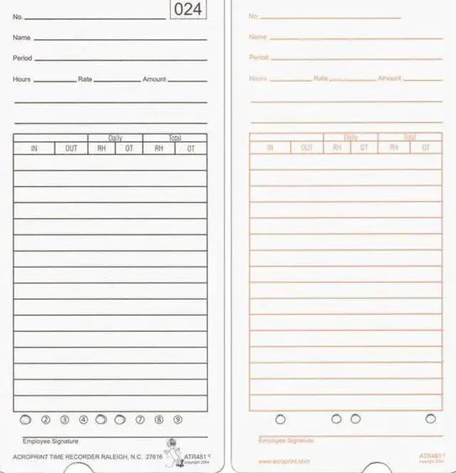 Alt view image 8 of 9 - Acroprint Time Card for ATR480 Totalizing Electronic Time Clock 7 1/2 x 3.35 50