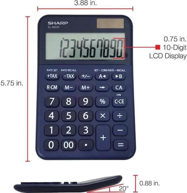 Alt view image 12 of 14 - Sharp ELM335BBL Desktop Calculator 10-Digit LCD Blue