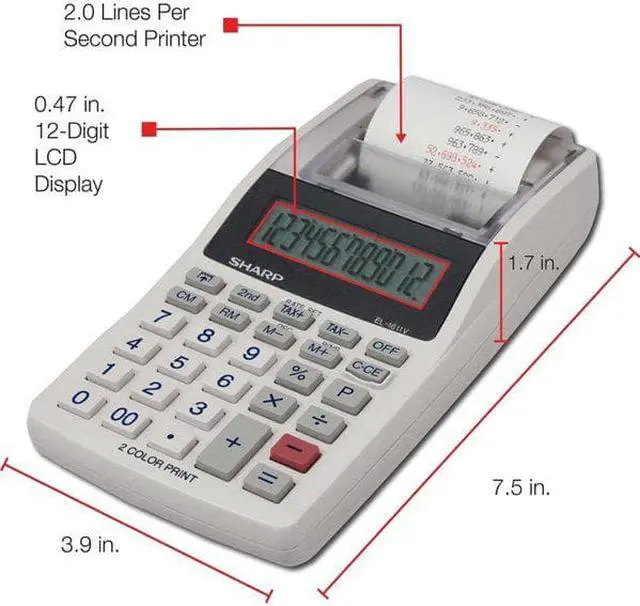 Alt view image 6 of 12 - Sharp EL-1611V Printing Calculator Black/Red Print 2 Line/Second EL1611V