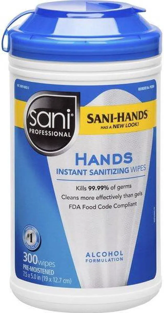 Alt view image 3 of 3 - Sani Professional - NIC P92084 - Hands Instant Sanitizing Wipes with Polypropylene, 7 1/2 x 5, 300/Canister, 6/Ct