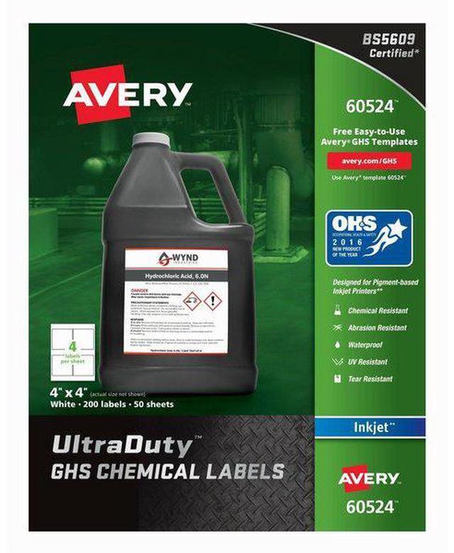 Alt view image 15 of 20 - Avery Chem Label,  4"W x 4"H, 200 Labels,  PK200 White  Synthetic Film  60524