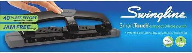 Alt view image 5 of 12 - SWINGLINE A7074134 Three-Hole Paper Punch,12 Sheets,Blk/Gry