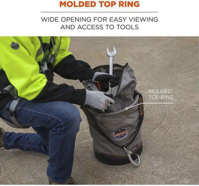 Alt view image 2 of 7 - ERGODYNE 5974 Gray Hoist Bucket with Swiveling Carabiner, L