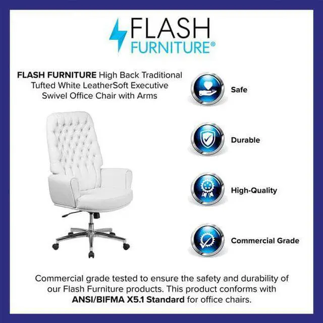 Alt view image 11 of 20 - Flash Furniture High Back Traditional Tufted White Leather Executive Swivel Chair with Arms