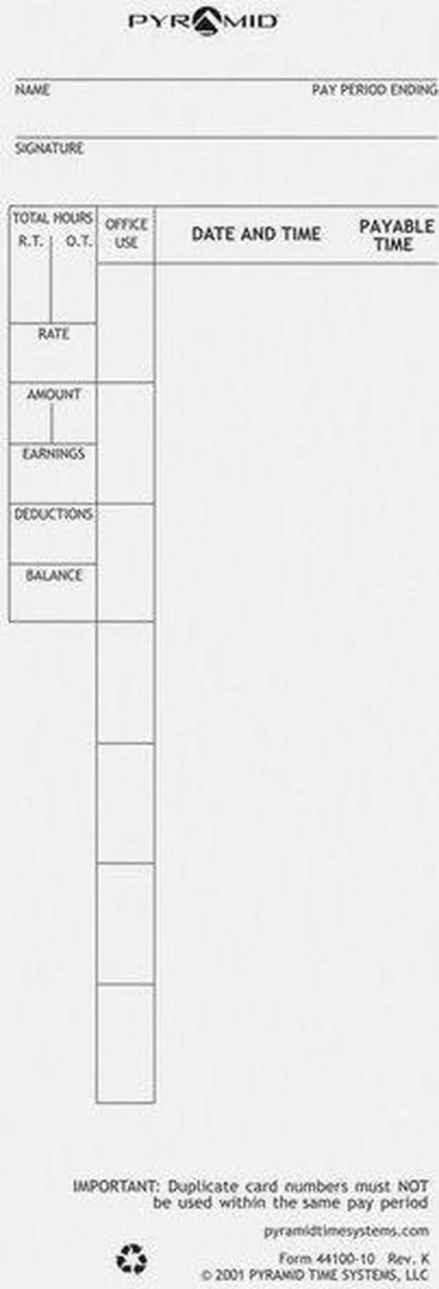 Alt view image 5 of 7 - PYRAMID 44100-10 Time Card,PK100