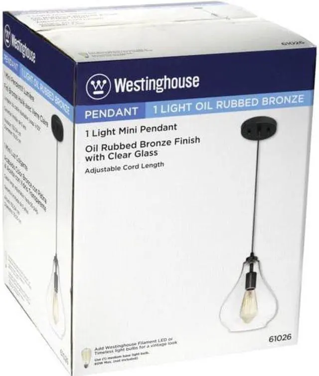 Alt view image 5 of 5 - Westinghouse 6102600 One Light Bronze with Glass Adjustable Mini Pendant, 60.25 in.