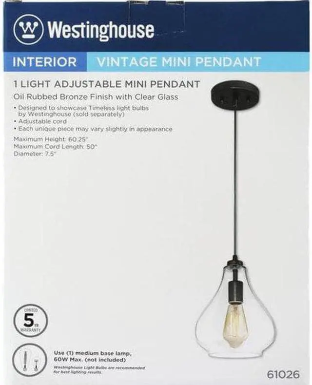 Alt view image 3 of 5 - Westinghouse 6102600 One Light Bronze with Glass Adjustable Mini Pendant, 60.25 in.