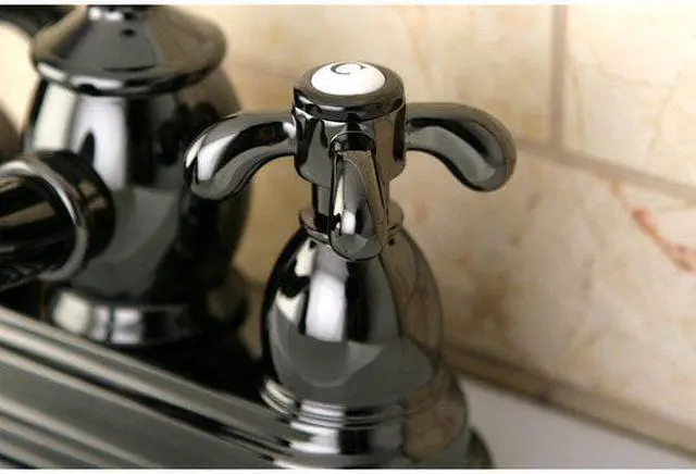 Alt view image 8 of 16 - Kingston Brass NS7100TX Water Onyx 4 inch centerset lavatory faucet with cross handles and brass pop up drain, Black Nickel