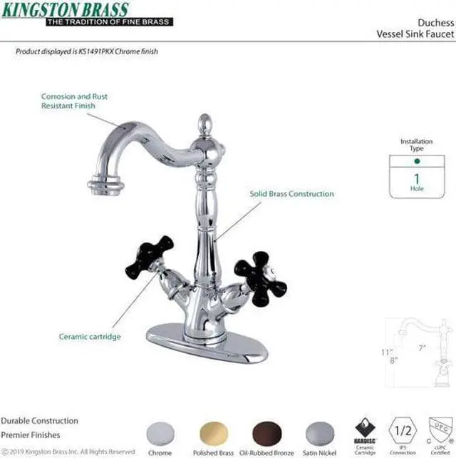 Alt view image 2 of 4 - KINGSTON BRASS KS1495PKX KS1495PKX Duchess 2-Handle Vessel Sink Faucet, Oil