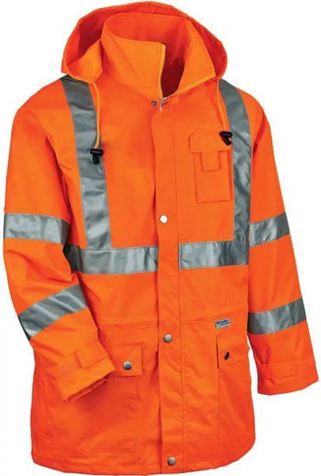 Alt view image 2 of 2 - ERGODYNE 8365 Rain Jacket with Hood, Polyester, Class 3 Type R, Orange, L