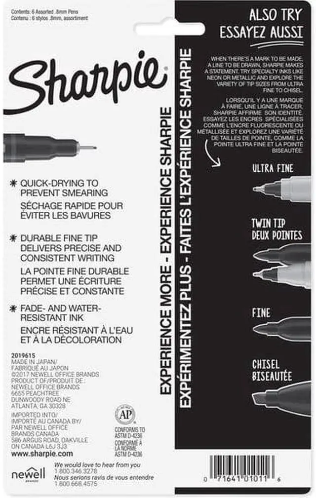 Alt view image 4 of 7 - Sharpie 1751690 Plastic Point Stick Permanent Water Resistant Pen, Assorted, Fine, 6 per Pack