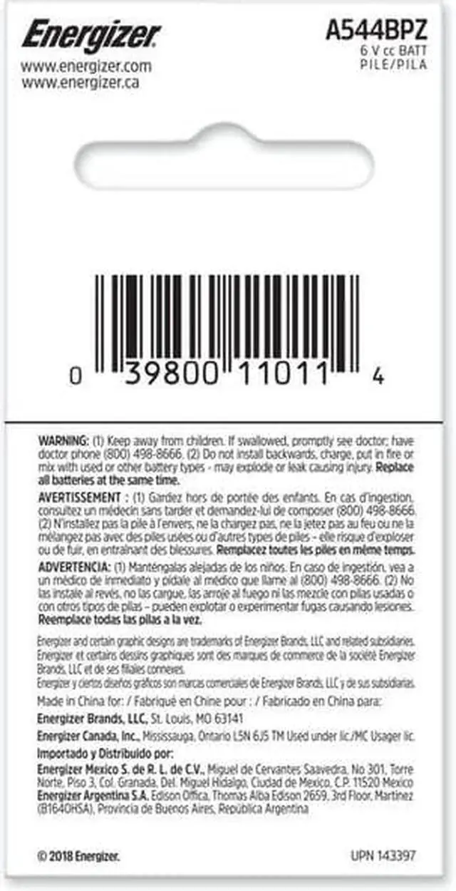 Alt view image 6 of 6 - Energizer - Eveready 6 Volt Photo Battery  A544BPZ