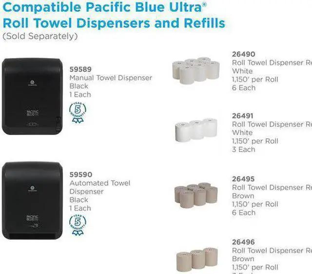 Alt view image 5 of 10 - Georgia-Pacific Pacific Blue Brown Ultra Towels - 7.87" x 1150 ft - Brown - Paper - Flexible, Chlorine-free, Biodegradable - 3 - 3 / Carton