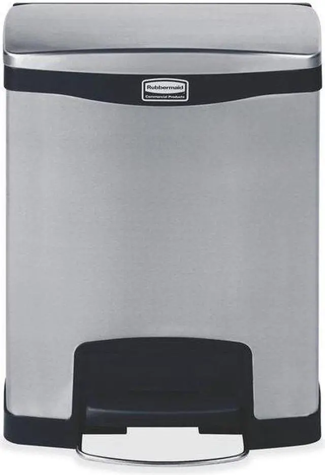 Alt view image 7 of 9 - Rubbermaid - FG1901985 - Slim Jim Stainless Steel Step-On Container, Front Step Style, 8 gal, Black