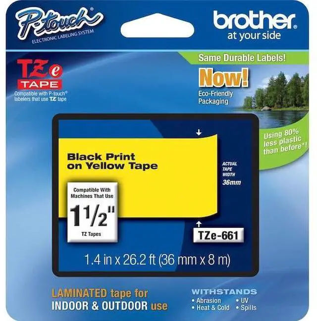 Alt view image 3 of 4 - Brother TZE661 36 mm (1.40") Black on Yellow tape for P-Touch, 8 m (26.20 ft.)