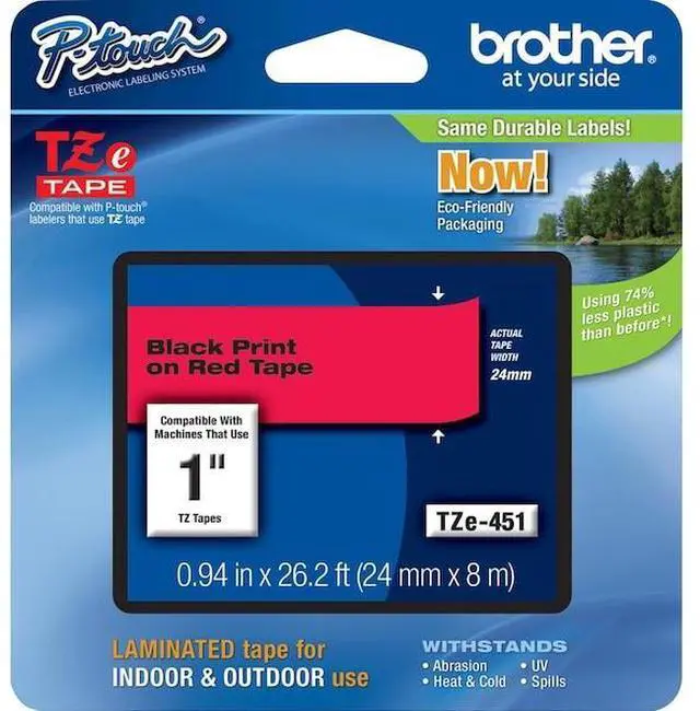 Alt view image 12 of 17 - Brother TZE451 24 mm (0.94") Black on Red tape for P-Touch 8 m (26.20 ft.)