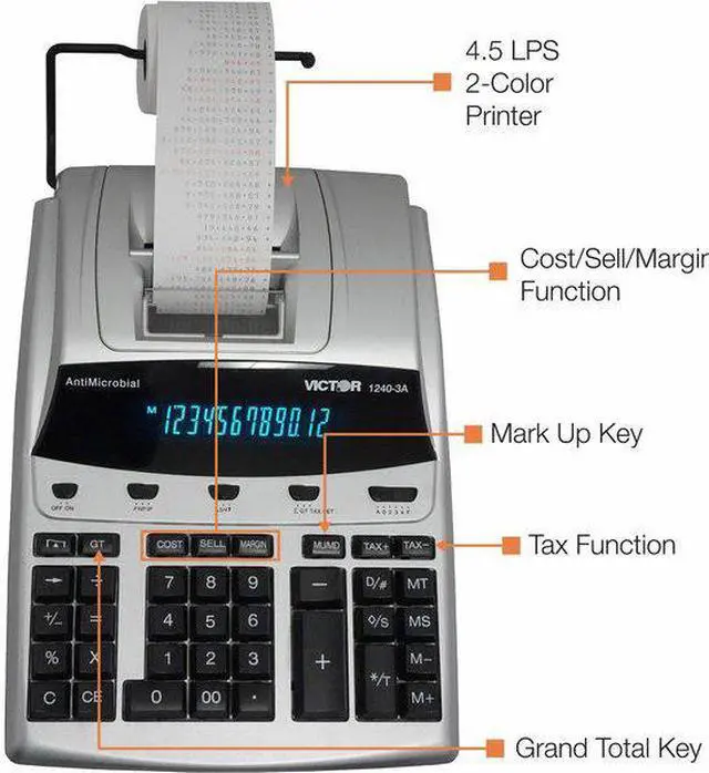 Alt view image 17 of 20 - Victor 1240-3A Antimicrobial Printing Calculator Black/Red Print 4.5 Lines/Sec 12403A