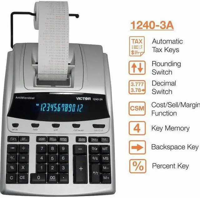 Alt view image 20 of 20 - Victor 1240-3A Antimicrobial Printing Calculator Black/Red Print 4.5 Lines/Sec 12403A