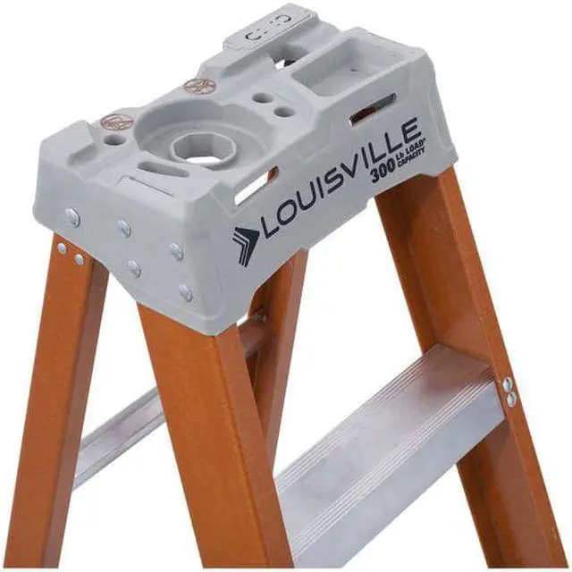 Alt view image 3 of 8 - Louisville Fiberglass Heavy Duty Step Ladder 73 3/5" 5-Step Orange FS1506