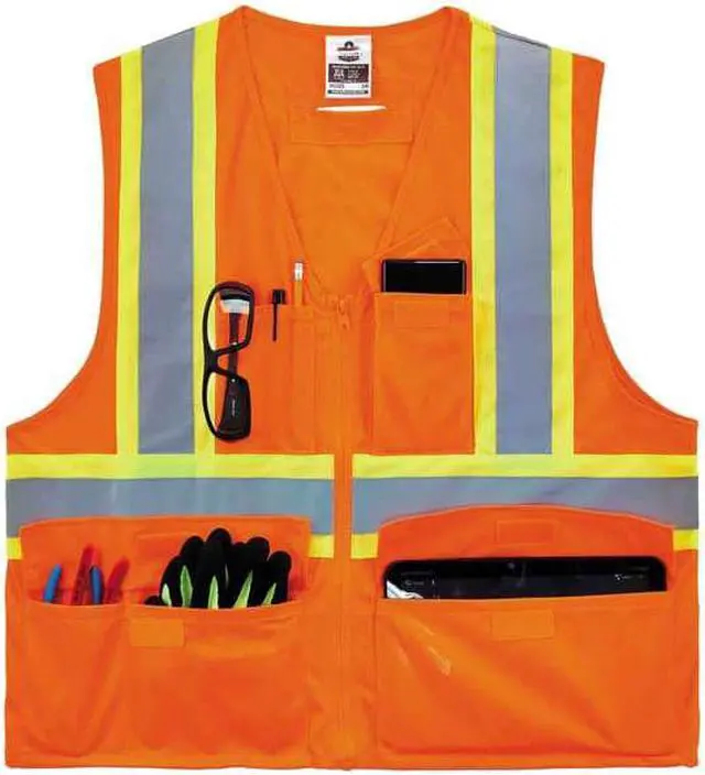 Alt view image 6 of 6 - Ergodyne GloWear 8235ZX Class 2 Hi-Visibility Two-Tone X-Back Vest Orange 4XL