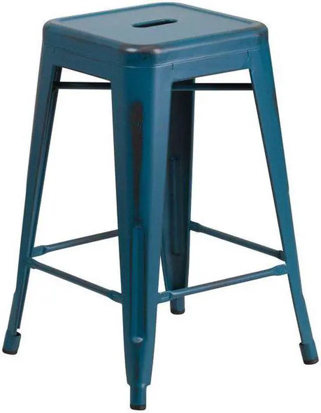 Alt view image 5 of 5 - Flash Furniture 24" High Backless Distressed Antique Blue Metal Indoor-Outdoor Counter Height Stool 4 Pack (4ETBT350324AB)