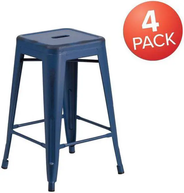 Alt view image 2 of 5 - Flash Furniture 24" High Backless Distressed Antique Blue Metal Indoor-Outdoor Counter Height Stool 4 Pack (4ETBT350324AB)