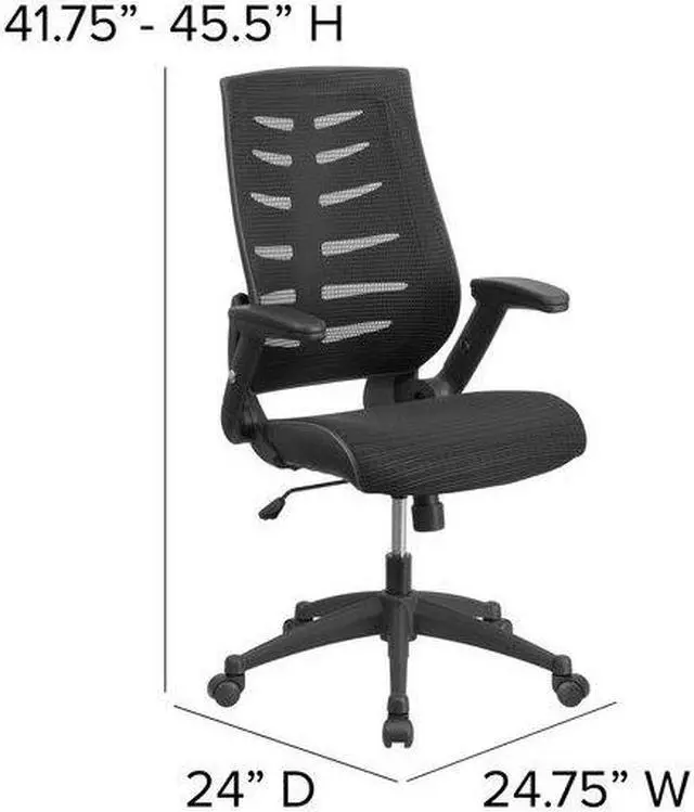 Alt view image 18 of 20 - High Back Designer Black Mesh Executive Swivel Ergonomic Office Chair with Height Adjustable Flip-Up Arms