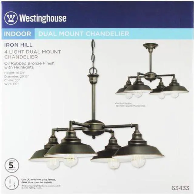 Alt view image 2 of 5 - WESTINGHOUSE 6343300 Four-Light Indoor Convertible Chandelier Ceiling Fixture