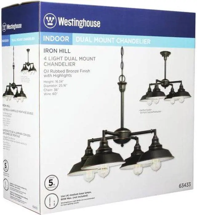 Alt view image 3 of 5 - WESTINGHOUSE 6343300 Four-Light Indoor Convertible Chandelier Ceiling Fixture
