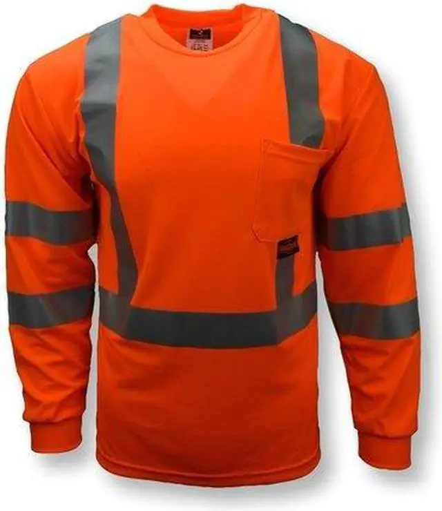 Alt view image 4 of 5 - Radians Hi-Visibility Orange Polyester Long Sleeve Shirt, Size: L, ANSI Class 3