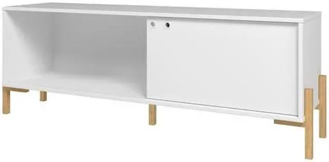 Alt view image 14 of 18 - Bowery 55.12 TV Stand with 2 Shelves in White and Oak