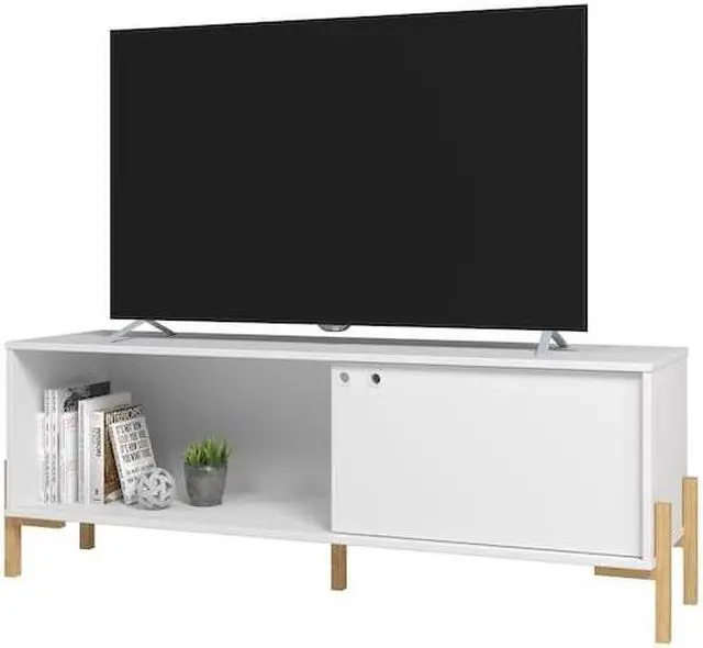 Alt view image 15 of 18 - Bowery 55.12 TV Stand with 2 Shelves in White and Oak