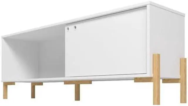 Alt view image 16 of 18 - Bowery 55.12 TV Stand with 2 Shelves in White and Oak