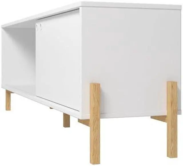 Alt view image 17 of 18 - Bowery 55.12 TV Stand with 2 Shelves in White and Oak