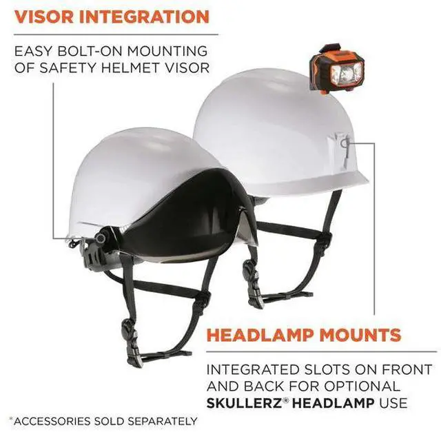 Alt view image 9 of 11 - Ergodyne 60200 Skullerz 8974 Class E Safety Helmet - 6-Point Ratchet Suspension - White