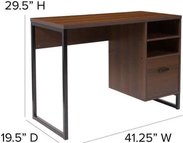 Alt view image 4 of 16 - Northbrook Rustic Coffee Wood Grain Finish Computer Desk with Black Metal Frame