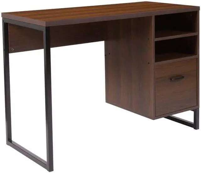 Alt view image 6 of 16 - Northbrook Rustic Coffee Wood Grain Finish Computer Desk with Black Metal Frame