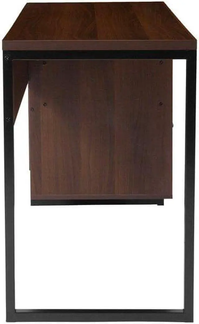 Alt view image 7 of 16 - Northbrook Rustic Coffee Wood Grain Finish Computer Desk with Black Metal Frame
