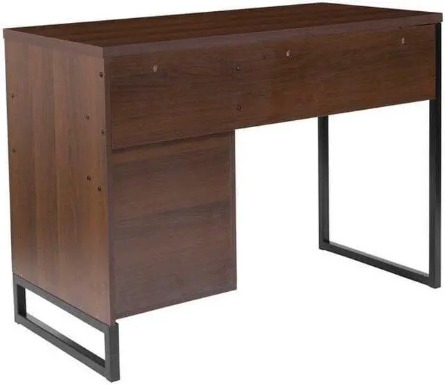 Alt view image 8 of 16 - Northbrook Rustic Coffee Wood Grain Finish Computer Desk with Black Metal Frame