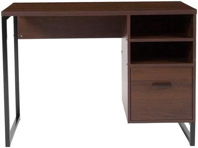 Alt view image 9 of 16 - Northbrook Rustic Coffee Wood Grain Finish Computer Desk with Black Metal Frame