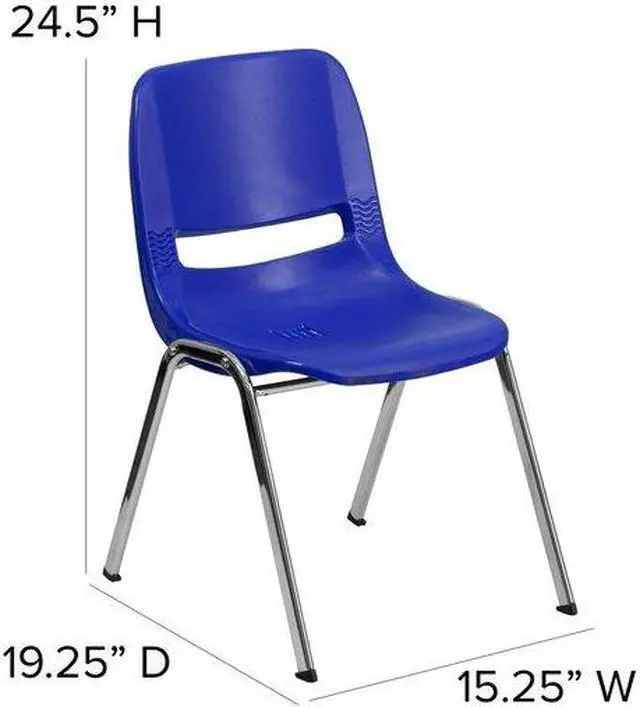 Alt view image 12 of 20 - HERCULES Series 440 lb. Capacity Kid's Navy Ergonomic Shell Stack Chair with Chrome Frame and 14" Seat Height