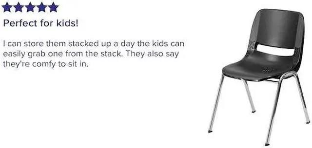 Alt view image 14 of 20 - HERCULES Series 440 lb. Capacity Kid's Black Ergonomic Shell Stack Chair with Chrome Frame and 14" Seat Height
