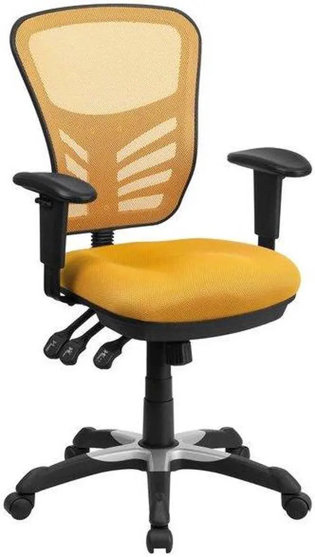 Alt view image 7 of 20 - Mid-Back Yellow-Orange Mesh Multifunction Executive Swivel Ergonomic Office Chair with Adjustable Arms