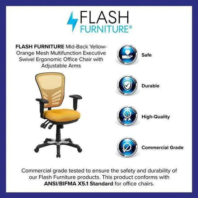 Alt view image 8 of 20 - Mid-Back Yellow-Orange Mesh Multifunction Executive Swivel Ergonomic Office Chair with Adjustable Arms