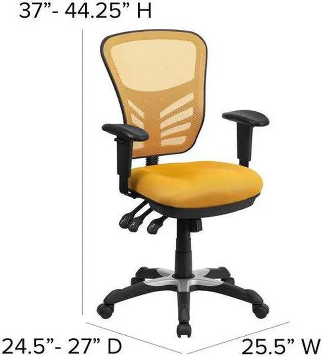 Alt view image 9 of 20 - Mid-Back Yellow-Orange Mesh Multifunction Executive Swivel Ergonomic Office Chair with Adjustable Arms